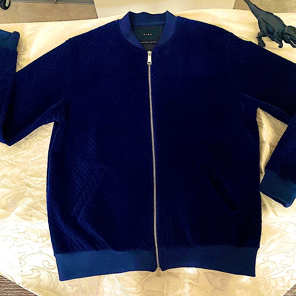 Men’s Zara Velor Blue Bomber Jacket